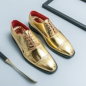 cheap Formal-Men&#039;s Dress Shoes PU Leather Breathable Comfortable Slip Resistant Lace-up Black Gold Fall Winter