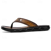 preiswerte Kleidungs-Sandalen-Braune Casual Flip Flops für Herren mit strukturiertem Fußbett und verstellbarem Riemen – bequeme Outdoor-Sandalen für Sommer und Strand