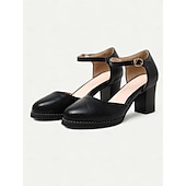 olcso Block Heels-női sárga mary jane blokk sarokpumpák kerek orrral és állítható pánttal retro stílushoz, irodai viselethez és hivatalos eseményekhez