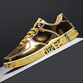 economico Casuale-sneakers da uomo in metallo dorato con suola stampata - scarpe casual eleganti per feste, streetwear e ballo