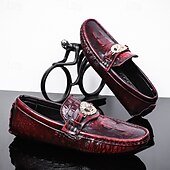 levne Pánské nazouváky a mokasíny-pánské mokasíny z umělé kůže s krokodýlím vzorem – luxusní slip-on společenské boty s kovovým dekorem lva pro formální i neformální příležitosti
