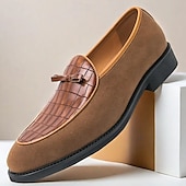 levne Poloformální-pánské hnědé mokasíny z umělého semiše s krokodýlím vzorem a mašlí – stylové slip-on boty pro formální i neformální příležitosti
