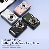 abordables Cámara y fotografía-Cámara de vídeo digital compacta de bolsillo para cine, con enfoque automático, 64 MP, 4K, detección de rostros, zoom de 18x de 2,4 pulgadas, batería recargable de 650 mAh