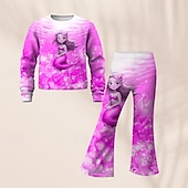 cheap Girl&#039;s 3D Cartoon-Girls&#039; 3D Graphic Mermaid Sports Suit Tracksuits Sweatshirt &amp; Flare Pants Set Long Sleeve Spring Fall Daily Casual Kids 4-12 Years Crew Neck Outdoor Vacation Sports Tailored Fit
