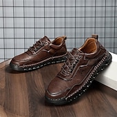 abordables Zapatos Informales con Cordones-Zapatos de senderismo para exteriores para hombre con parte superior de piel sintética duradera y suela resistente: zapatillas cómodas con cordones para uso diario y aventuras