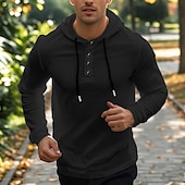cheap Basic T shirts-Men&#039;s T Shirt Tee Tee Top Long Sleeve Hooded Summer Solid / Plain Color Fashion Designer Adjustable Drawstring Hood Vacation Street Going out Black White Dark Gray Top Tee for Men