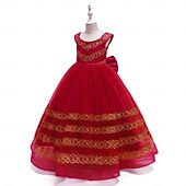 baratos Vestidos para Menina das Flores de Casamento-Princesa Longo Vestido para Meninas das Flores Festa de Casamento Meninas Lindo Vestido de Baile Renda com Apliques Estilo real Arco-Íris Ajuste 3-16 anos