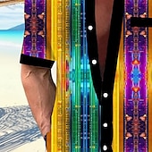 billige Geometrisk mønster-Herre Geometrisk Blend farge Skjorte Skjorte med knapper Kortermet Fashion Casual Feriereise Gateklær Strand Klær Sommer Høst Aftæpning 3D-utskrift krage skjorter Front One Lomme Lilla