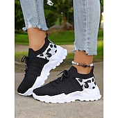 billiga Damsneakers-stickade sneakers för kvinnor med leopardtryck – löparskor i mesh som andas, lätta atletiska sneakers för promenader och fritidskläder