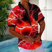 billiga Geometriska mönster-Herr 3D Print Lättning Skjorta Knapp upp skjorta Kortärmad Mode Casual Semester Helgdag Standkläder Sommar Vår Nedvikt 3D-utskrift krage skjortor Främre en ficka Rubinrött Blå Purpur