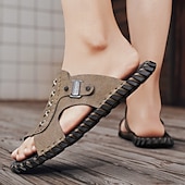 abordables Sandalias casuales-Sandalias casuales marrones para hombre con tira de cuero y elegantes detalles de costura: cómodas para usar a diario, en la playa y para salidas relajadas