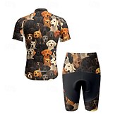 cheap Men&#039;s Clothing Sets-Men&#039;s Cycling Jersey with Shorts Dog Short Sleeve Bike Clothing Suit with 3 Rear Pockets Mountain Bike MTB Road Bike Cycling Front Zipper Sweat wicking Comfortable Breathable Sports Black Yellow Dark