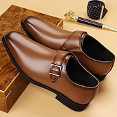 billiga Formell-herrskor med munkband i konstläder – klassiska bruna formella slip-on-klänningskor med spänndetalj, perfekta för affärs- och formella tillfällen