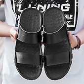 cheap Dress Sandals-&quot;Men&#039;s Black and Yellow Slide Sandals with Wide Straps, Casual Style for Outdoor and Beach Wear