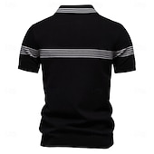 cheap Men&#039;s Elite Polo-Men&#039;s Polo Knit Polo Sweater Formal Work Turndown Quarter Zip Short Sleeve Striped Zip Up Stripe-Trim Spring Black White Khaki Polo