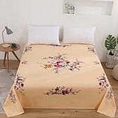 baratos Lençóis e fronhas-Lençol de Algodão Colorido Azul com Estampa Floral para Primavera Verão