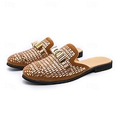 preiswerte Clogs &amp; Pantoletten für Herren-Herren-Slipper aus braunem Wildleder mit metallisch-goldenen Nieten und Schleifenakzent – stilvolle Freizeit-Loafer für den Alltag und besondere Anlässe