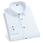 preiswerte Button-Down-Hemden für Herren-Herren Hemd Oberhemd Knopfhemd Glatt Hochzeit Party Schwarz Weiß Rosa Wein Langarm Kargen Frühling Herbst Bekleidung Tasche