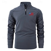 preiswerte Basic-T-Shirts-Herren T Shirt Henley Hemd T-Shirt Langarmshirt Langarm Viertelreißverschluss Frühling Herbst Amerikanische US-Flagge Mode Designer Basic Gerafft Urlaub Straße Ausgehen Schwarz Weiß Rosa Top T-Shirt