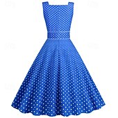 olcso Ruhák-Retró 1950-es Rockabilly Ruhák Swing ruha Pöttyös Női Farsang Álarcos mulatság Hétköznapi viselet Lánybúcsú Felnőttek Ruha Hazatérő ruhák