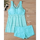 abordables Maillots une pièce et tankinis-Femme Tankini Maillot De Bain Deux Pièces Dentelle Maillots de Bain Couleur Pleine Maillots de Bain Noir Bleu Ciel Respirable Séchage rapide Poids Léger Sans Manches - Natation Surf Plage Et