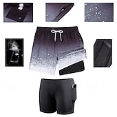 baratos calção de banho boxer masculino-Homens Calção Justo de Natação Shorts de Natação Bermuda de Surf Calças Com Cordão 2 em 1 Com bolsos Natação Surfe Praia Esportes Aquáticos Estampado Verão Primavera