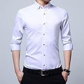 preiswerte Button-Down-Hemden für Herren-Herren Hemd Oberhemd Knopfhemd Glatt Hochzeit Party Schwarz Weiß Rosa Wein Langarm Kargen Frühling Herbst Bekleidung Tasche