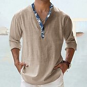 economico Camicie Popover da Uomo-Per uomo Camicia Camicia popover Camicia estiva Maglietta informale Camicia da spiaggia Nero Bianco Rosa Arancione Verde Manica lunga Floreale Tinta unita / tinta unita A fascia Henley Da mare