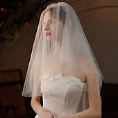 baratos Véus de Noiva-Uma Camada Contemprâneo / à moda Véus de Noiva Véu Catedral com Perola Imitação Tule