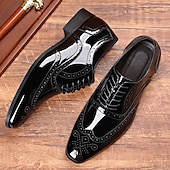 baratos Formal-sapatos brogue masculinos de couro envernizado preto - estilo formal clássico para negócios, escritório e ocasiões especiais