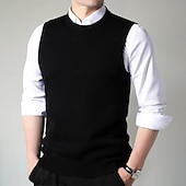preiswerte Herren Elite Pullover &amp; Cardigans-Herren Pullunder Stricken Rundhalsausschnitt Einfarbig Rundhalsausschnitt Strickware Elegant Schule Formell Bekleidung Frühling Herbst Schwarz Marineblau S M L