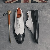 cheap Formal-Men&#039;s Classic Wingtip Brogue Oxford Shoes – Two-Tone Formal Dress Shoes with Perforated Detailing for Business and Wedding Attire