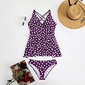 billiga One Pieces &amp; Tankinis-Dam Tankini Tvådelad baddräkt Korsvis Badkläder Fläck Badkläder Svart Blå Andningsfunktion Snabb tork Lättvikt Ärmlös - Simmning Surfing Strand Sommar Vår Plusstorlekar