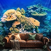 economico Arazzo della Spiaggia Oceanica-Tappeto appeso in stile paesaggistico con pesci dell'oceano Arte da parete Grande Tappeto Murale Decorazione Sfondo Fotografico Coperta Tenda per decorazione della camera da letto soggiorno