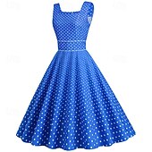 olcso Ruhák-Retró 1950-es Rockabilly Ruhák Swing ruha Pöttyös Női Farsang Álarcos mulatság Hétköznapi viselet Lánybúcsú Felnőttek Ruha Hazatérő ruhák