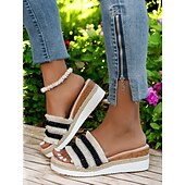 levne Sandály na dovolenou-dámské pruhované třásňové espadrilkové sandály na klínku – pohodlné sandály na platformě pro běžné nošení, pláž a dovolenou