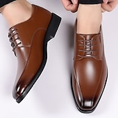 economico Formale-scarpe eleganti da uomo in similpelle marrone con design allacciato, eleganti calzature formali per ufficio, matrimoni ed eventi speciali