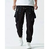 baratos Calças Cargo-Homens Calças Cargo Corredor Calças Com Cordão Bolso multi Cintura elástica com cordão Tecido Vestível Ao ar livre Diário Acampar e Caminhar Moda Clássico Preto Vinho
