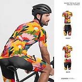 cheap Men&#039;s Clothing Sets-Men&#039;s Cycling Jersey with Shorts Floral Botanical Short Sleeve Bike Clothing Suit with 3 Rear Pockets Mountain Bike MTB Road Bike Cycling Front Zipper Sweat wicking Comfortable Breathable Sports