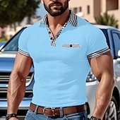 preiswerte Klassisches Poloshirt für Herren-Herren Golfhemd Golf Poloshirts Arbeit Casual Kargen Kurzarm Basic Modern Farbblock Patchwork Knopf Sommer Frühling Regular Fit Schwarz Weiß Rote Marineblau Blau Beige Golfhemd