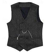 billige Gilets-Herre سترة Veste Gilet Feriereise Daglig Bryllupsfest Stevnemøte Mote Fritid Vår Høst Knapper Lomme Polyester Bekvem عادي Dobbeltkneppet V-hals Normal Sølv Svart Rød Burgunder Vest