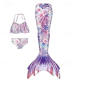 billiga Mermaid Baddräkt-Barn Flickor Badkläder för sjöjungfrun Baddräkt Helgdag Strand Vågar Semester Tropisk Baddräkter 4 år + Sommar Ljusrosa Gul
