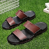 cheap Dress Sandals-&quot;Men&#039;s Black and Yellow Slide Sandals with Wide Straps, Casual Style for Outdoor and Beach Wear