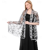 cheap Wedding Guest Wraps-Ladiery Sequin Floral Shawls and Wraps for Evening Dresses,Women sparkly Sheer Mesh Wedding Shawls for Evening Party