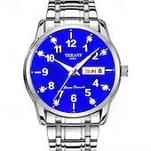 baratos Relógios Quartz-Relógio digital masculino de negócios, mostrador redondo com strass, à prova d&#039;água, luminoso, com pulseira de liga, multifuncional, fashion, relógio de quartzo para homens, presentes de lazer e