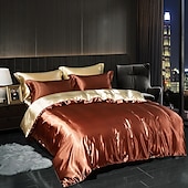 cheap Duvet Cover Sets-4 Pieces Satin Silk Bedding Set with Fitted Sheets Duvet Cover Sets Summer Solid Color Comforters Covers with 2 Pillowcases
