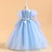 preiswerte Kleider für die Blumenmädchen-Blumenmädchenkleid Mädchen Formelle Kleidung Prinzessinenkleid Hochzeitskleidung Party Kleid Leistung Besondere Anlässe Prinzessin Süß Feste Farbe Langarm Rundhalsausschnitt Weiß Gelb 4-13 Jahre