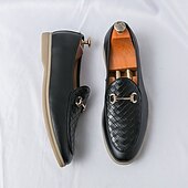 levne Poloformální-pánské bílé nazouváky z umělé kůže s tkaným detailem a zlatou přezkou – elegantní neformální obuv do práce i na formální příležitosti