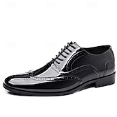baratos Formal-sapatos brogue masculinos de couro envernizado preto - estilo formal clássico para negócios, escritório e ocasiões especiais
