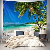 Недорогие Тапестри́ на океа́нском пляже-Пейзаж Пляж Висячая Гобелен настенное искусство Пальма Большой гобелен Муральное декор Фотографический фон Плед занавеска Дом Спальня Гостиная Декорация
